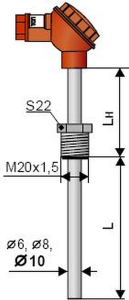 Термопреобразователь сопротивления ТСП-002 50П-В3 D10 L100-40 М20х1,5 (-40. . .500) 21032 фото
