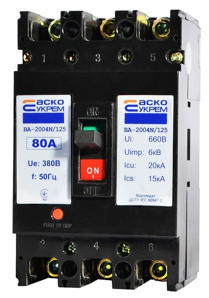 Автоматичний вимикач АсКО ВА2004N/125 80А 3р 39516 фото