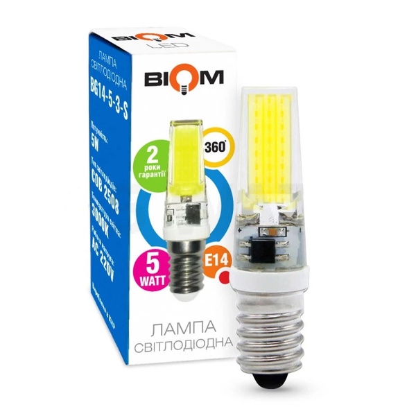 Світлодіодна лампа Biom 2508 5W E14 3000K AC220 silicon 42113 фото