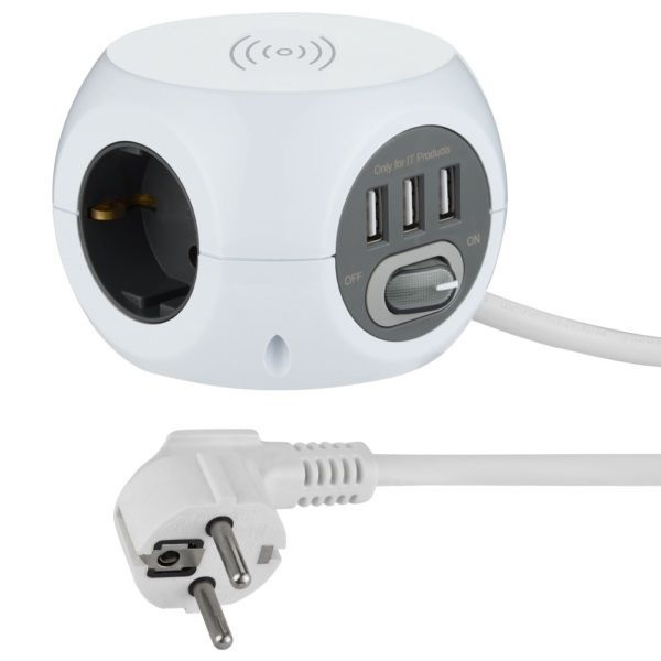 Подовжувач Electraline USB Mini-куб із заземленням 3 гн. білий 1,5 м 62079 51505 фото