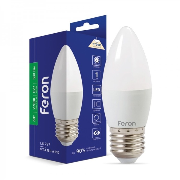 Лампа Feron LED LB-737 C37 230V 6W E27 2700K 39898 фото
