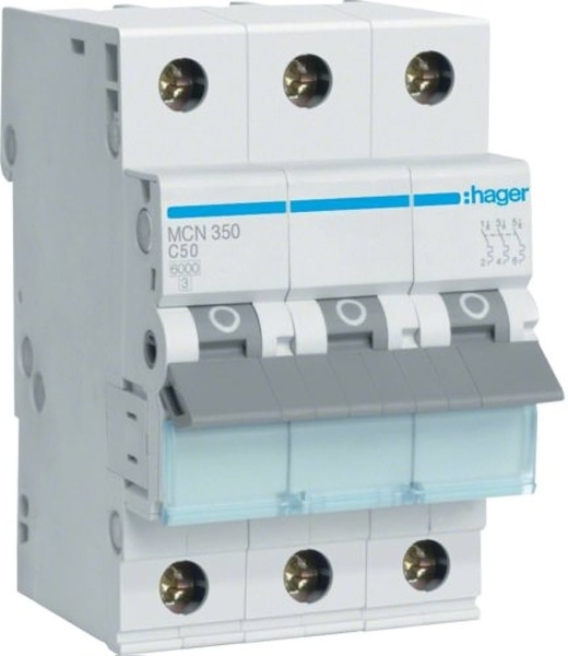 Автоматичний вимикач Hager MC350A In=50 А, 3п, С, 6 kA, 3м 15920 фото