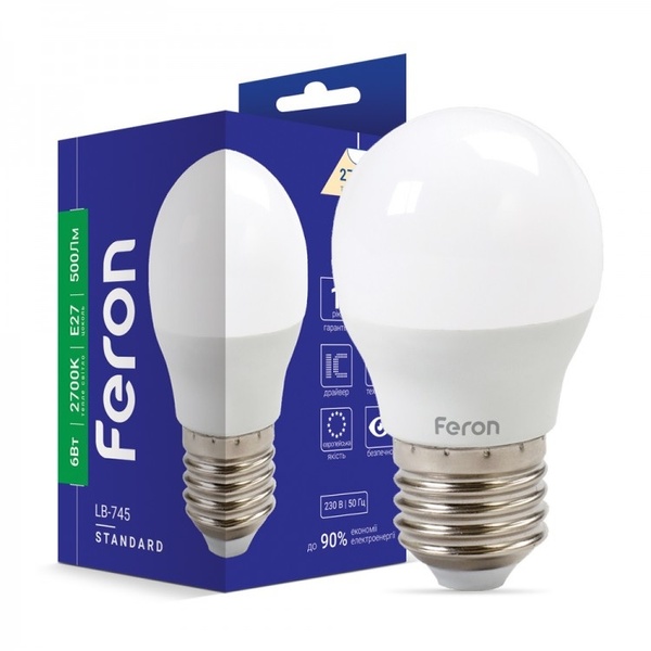 Лампа Feron LED LB-745 G45 230V 6W E27 2700K 40575 фото