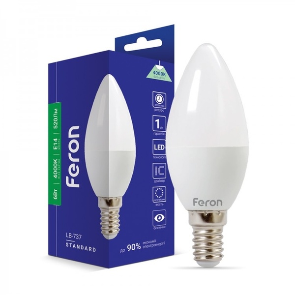 Лампа Feron LED LB-737 C37 230V 6W E14 4000K 38069 фото