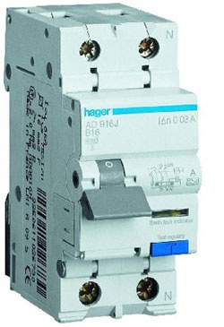 Диференційний автоматичний вимикачичний вимикач Hager AD875J 1+N, 25A, 30 mA, АС, 4,5 КА, A, 2м 15922 фото