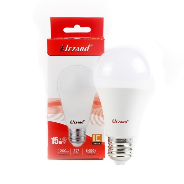 Світлодіодна лампа LED Lezard GLOB A60 15W 6400K E27 220V  44397 фото