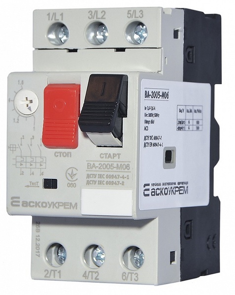 Автоматичний вимикач захист двигуна АсКО ВА2005 м 6 1,0...1,6А 05455 фото