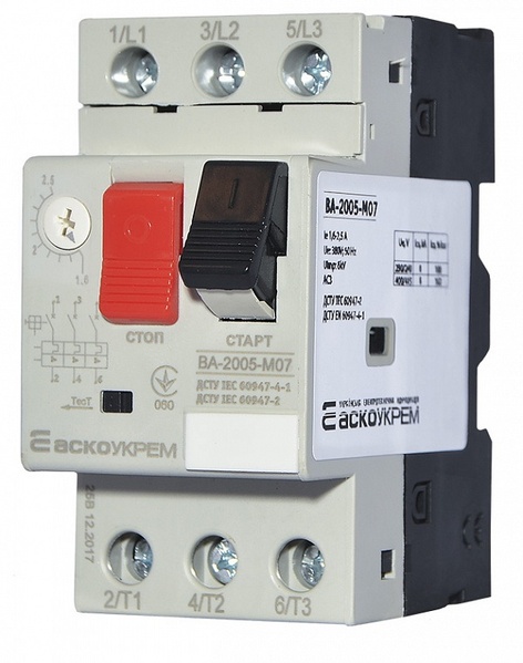 Автоматичний вимикач захист двигуна АсКО ВА2005 м 7 1,6...2,5А 05456 фото