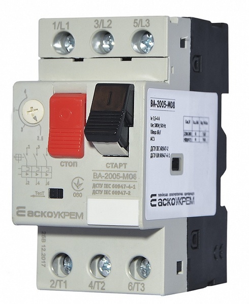 Автоматичний вимикач захист двигуна АсКО ВА2005 м 8 2,5...4,0А 05457 фото