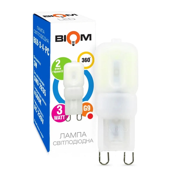 Свiтлодiодна лампа Biom G9 3W 2835 PC 4500K AC220 52159 фото