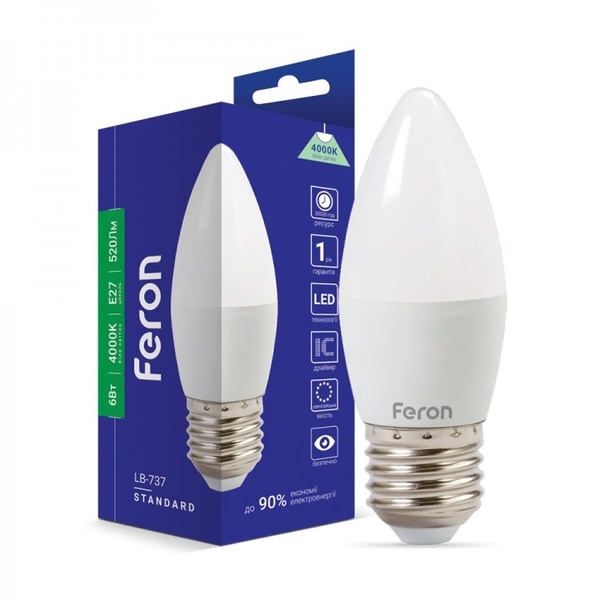 Лампа Feron LED LB-737 C37 230V 6W E27 4000K 39899 фото