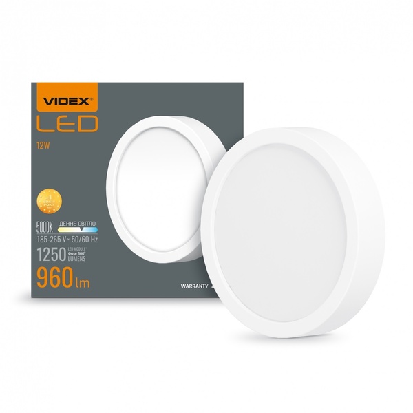 LED Світильник круглий накладний VIDEX 12W 5000K White 50062 фото