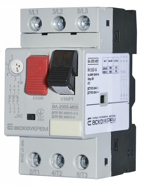 Автоматичний вимикач захисту двигуна АсКО ВА2005 м 5 0,63...1,0А 17803 фото