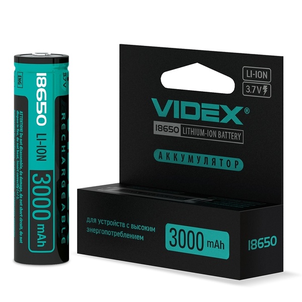 Батарейка акумулятор VIDEX 18650-Р 3000mAh, Li-ion 45073 фото