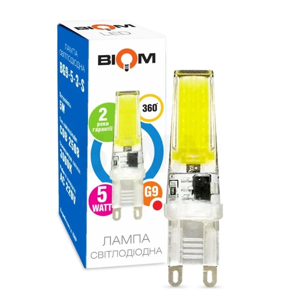 Свiтлодiодна лампа Biom G9 5W 2508 3000K AC220 52208 фото