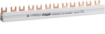 Шина з`єднувальна (Hager KDN263A) вилочна 2 полюсна, 12 модулей, з ізоляцією, 10кв.мм 35614 фото