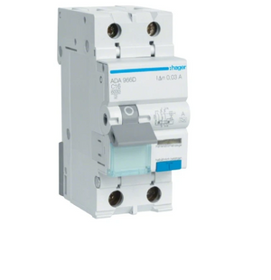 Дифавтомат Hager ADA 966D 1+N, 16A, 30 mA, С, 6,0 КА, A, 2м 51415 фото