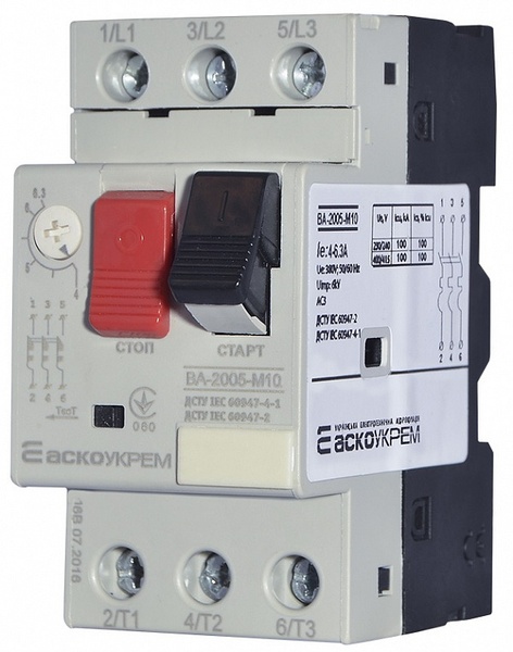 Автоматичний вимикач захист двигуна АсКО ВА2005 м 0 діапазон відключення 4,0А-6,3А 11270 фото