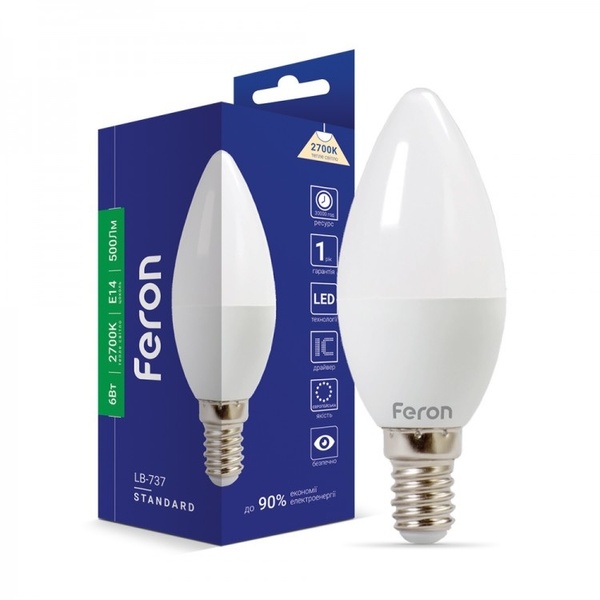 Лампа Feron LED LB-737 C37 230V 6W E14 2700K 39900 фото