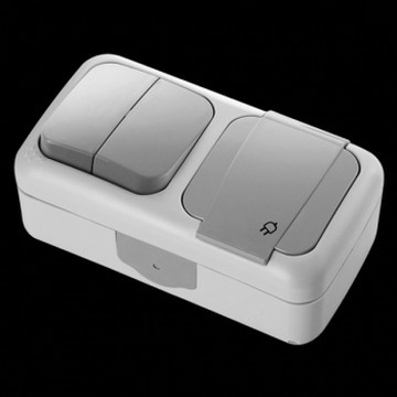 Блок EVA розетка с заземлением+2-клавишный выключатель IP54 20490 фото