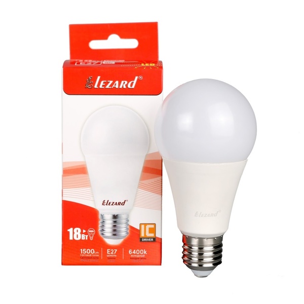 Світлодіодна лампа LED Lezard GLOB A60 18W 6400K E27 220V 44713 фото