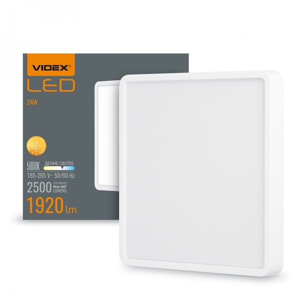 LED Світильник накладний квадрат VIDEX 24W 5000K White 51155 фото