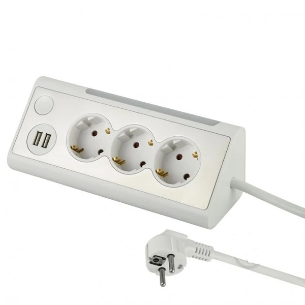 Подовжувач Electraline 2USB LED-підсвітка із заземленням 3 гн. білий 1,5 м 62513 51503 фото