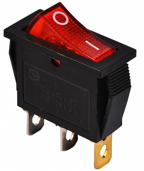 Переключатель приборный (АсКО KCD3-101N R/B) 1-клавишный 2-позиционный с подсветкой 05647 фото
