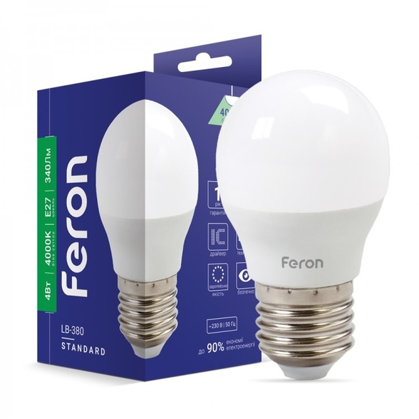 Лампа Feron LED LB-380 G45 230V 4W E27 4000K 44008 фото