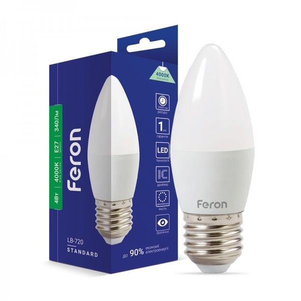 Лампа Feron LED LB-720 C37 230V 4W Е27 4000К 44013 фото
