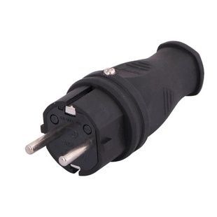 Вилка пряма Lezard каучукова із заземленням IP44 250В 16А чорна (106-0400-0105) 39196 фото