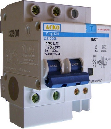 Диференційний автоматичний вимикач АсКО-ДВ-2006 25А 2р 30мм 24803 фото