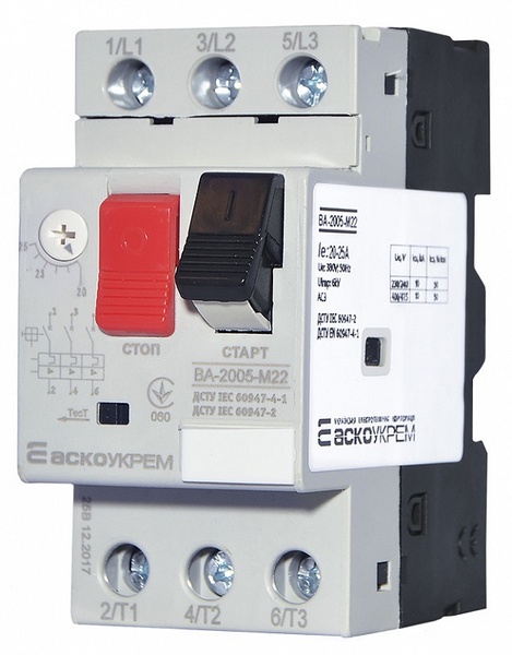 Автоматичний вимикач захист двигуна АсКО ВА2005 м 2 20,0...25,00А 30265 фото